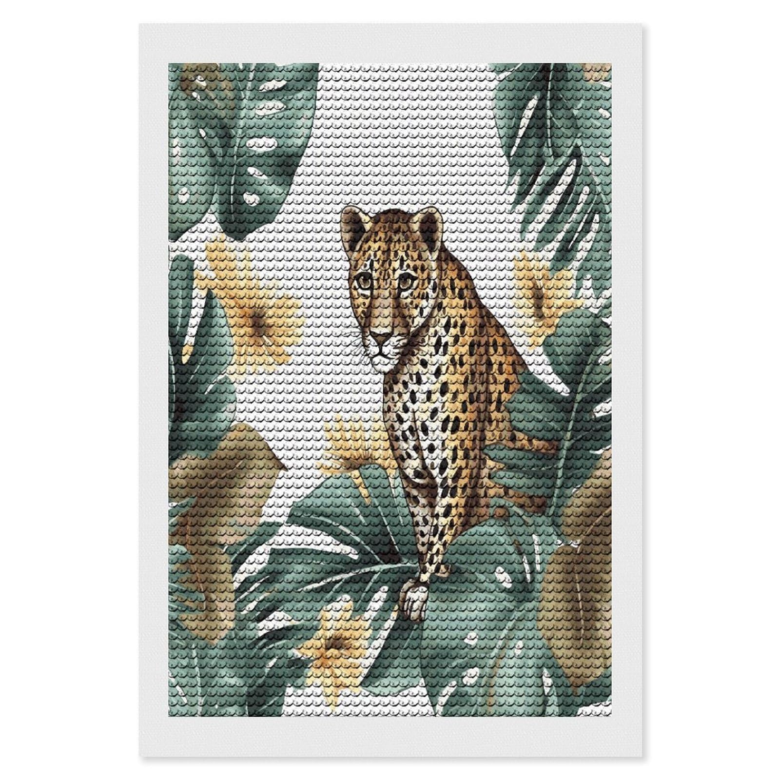 JTREHY Leopard and Palm Leaves Diamond Art Kits Personalized DIY Round Diamond Painting Kits for Beginner Full Drill Diamonds Dots Paintings for Adults Gem Art Crafts Home Decor