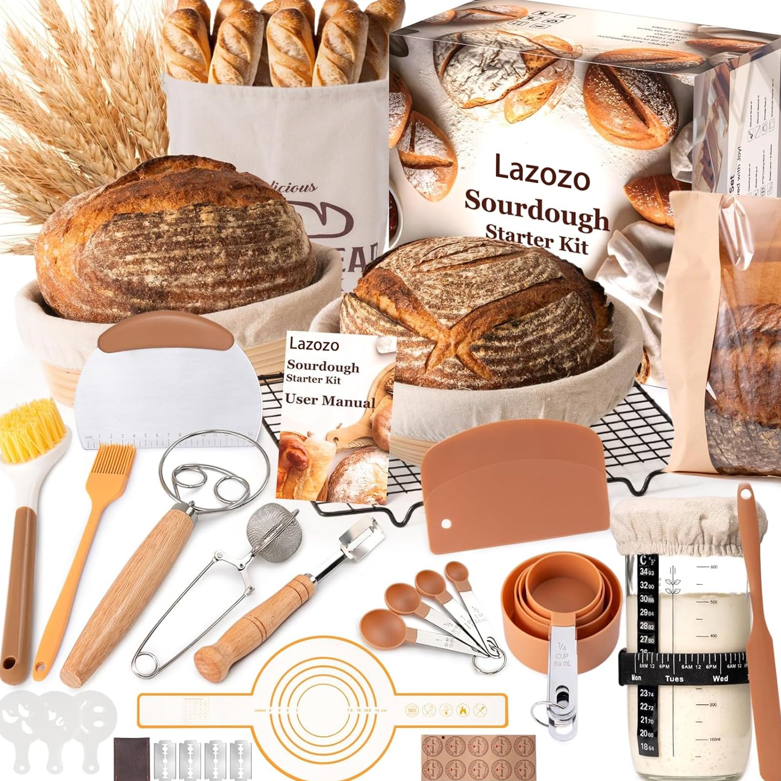 Banneton Pour Pain kit fermentation au levain ensemble d'outils pour la fermentation et la cuisson du pain 56 pièces
