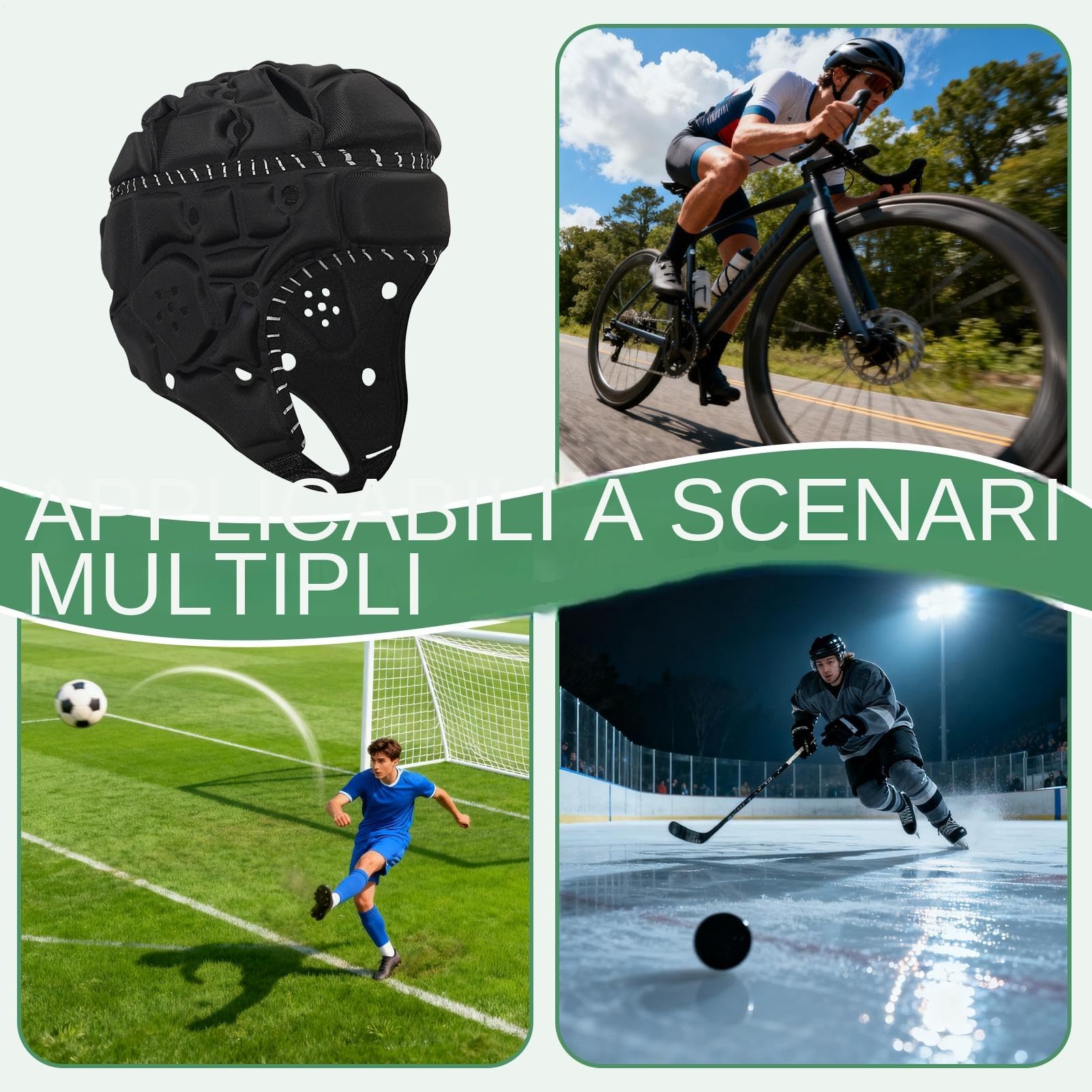 Casco da football, riflettente imbottito morbido regolabile, copricapo protettivo da calcio, vestibilità leggera e confortevole, opposizione effetto robusto, migliore attrezzatura sportiva di sicurezz