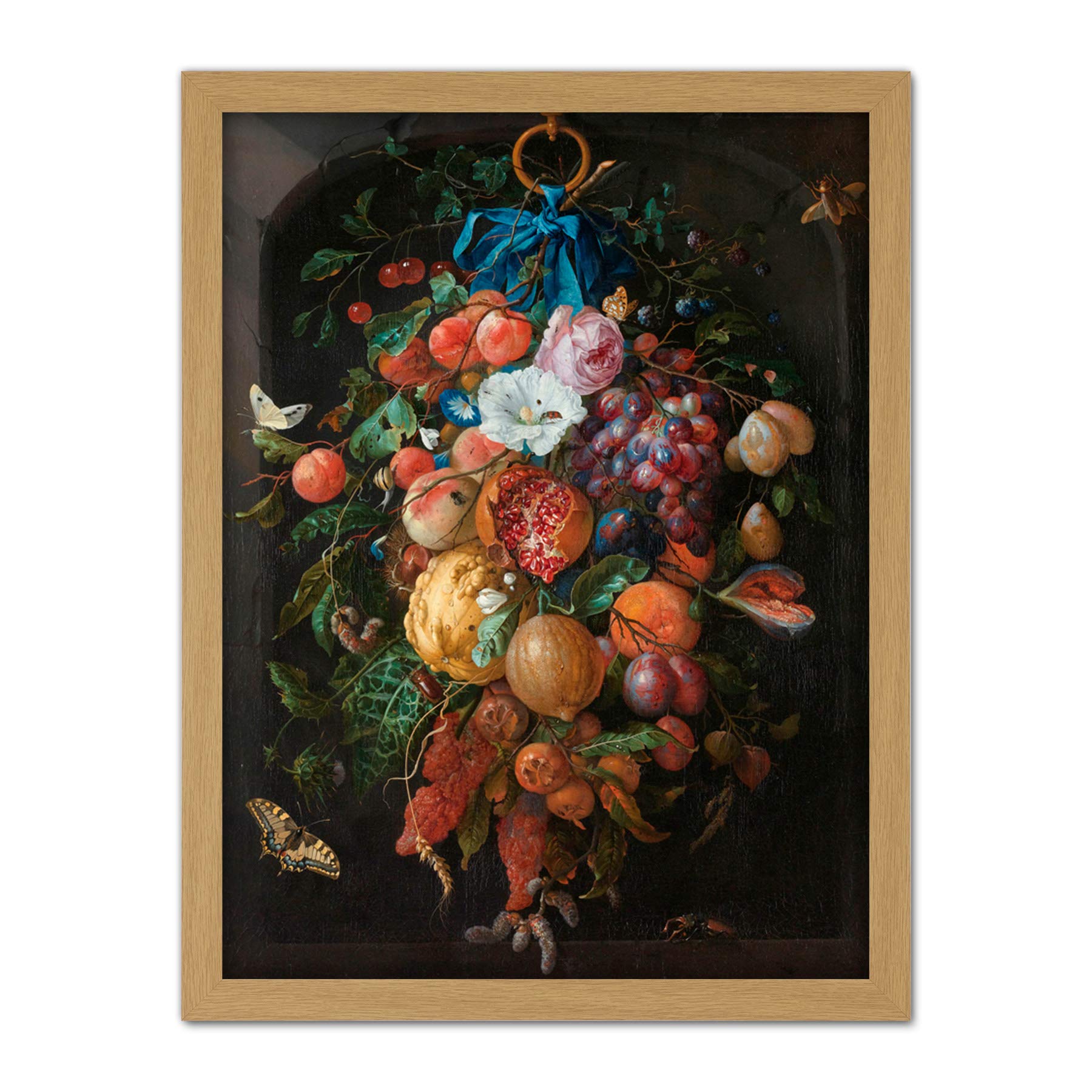 Artery8 De Heem Still Life Festoon Of Fruit And Flowers Artwork Framed Wall Art Print 18X24 Inch