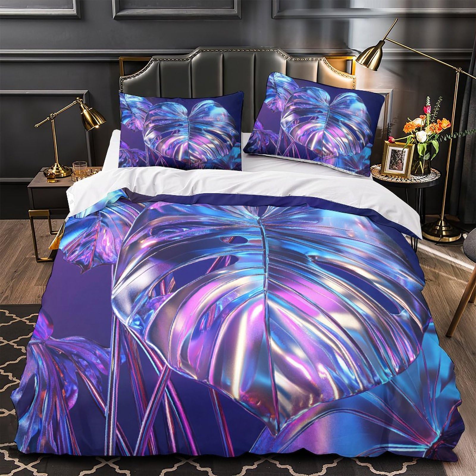 Parure de lit feuilles vibrantes housse de couette 135x200 microfibre