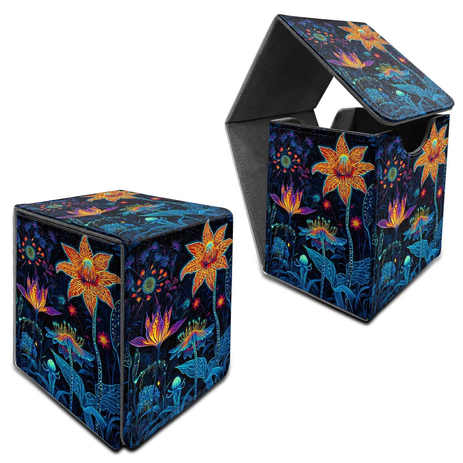 RWUTYTIUL for MTG Commander Deck Box, Card Storage Box Fits 100+ Sleeved Cards, PU Leather Large Size Strong Magnet Card Deck Case Holder for Board Game Magic MTG TCG CCG, Artistic Orange Blossom