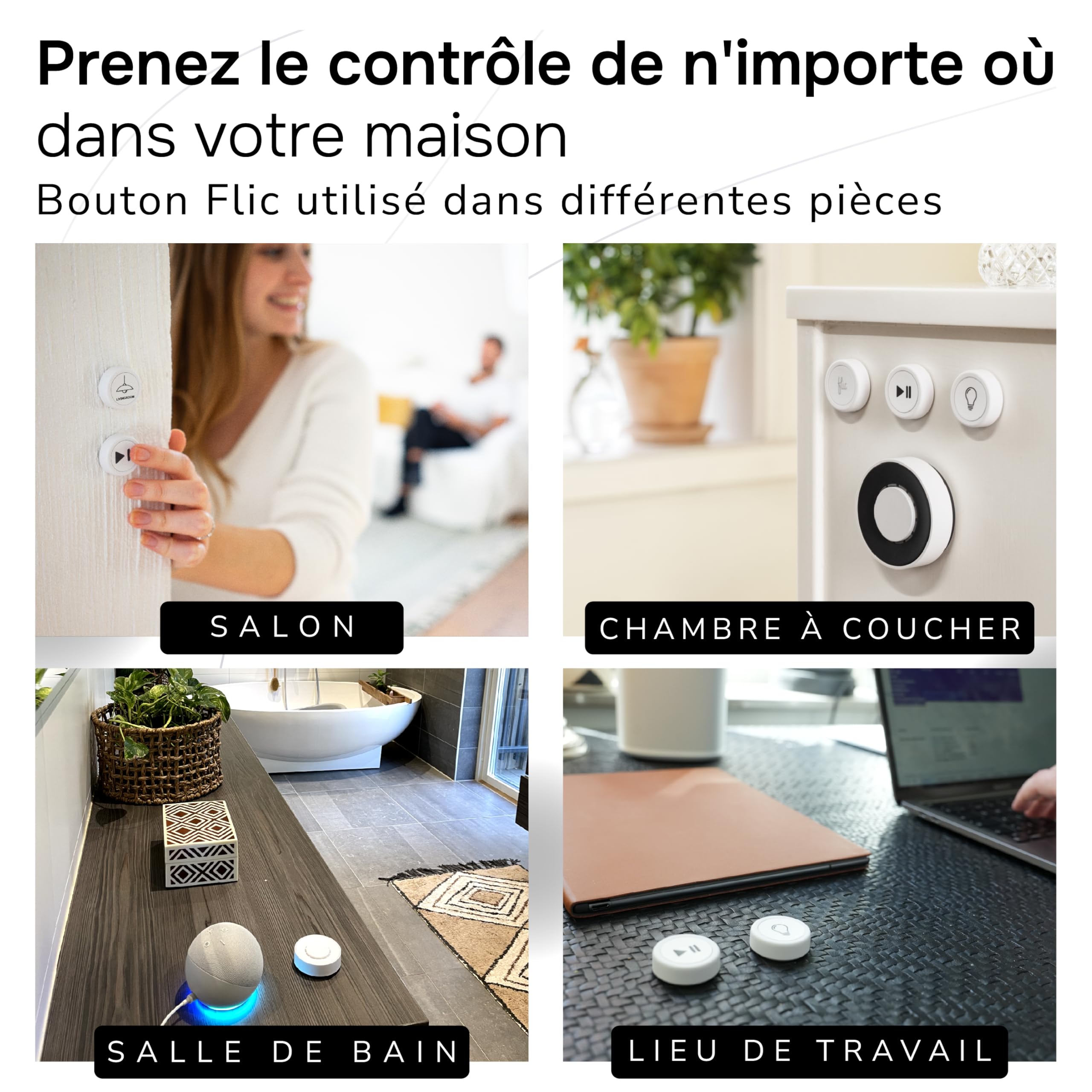 Flic 2 boutons intelligents – 1 pièce Flic 2 touche – Bouton Smart Home Control – Fonctionne avec Hue, LifX, IKEA Trådfri, Sonos, Spotify, IFTTT, HomeKit et bien plus encore
