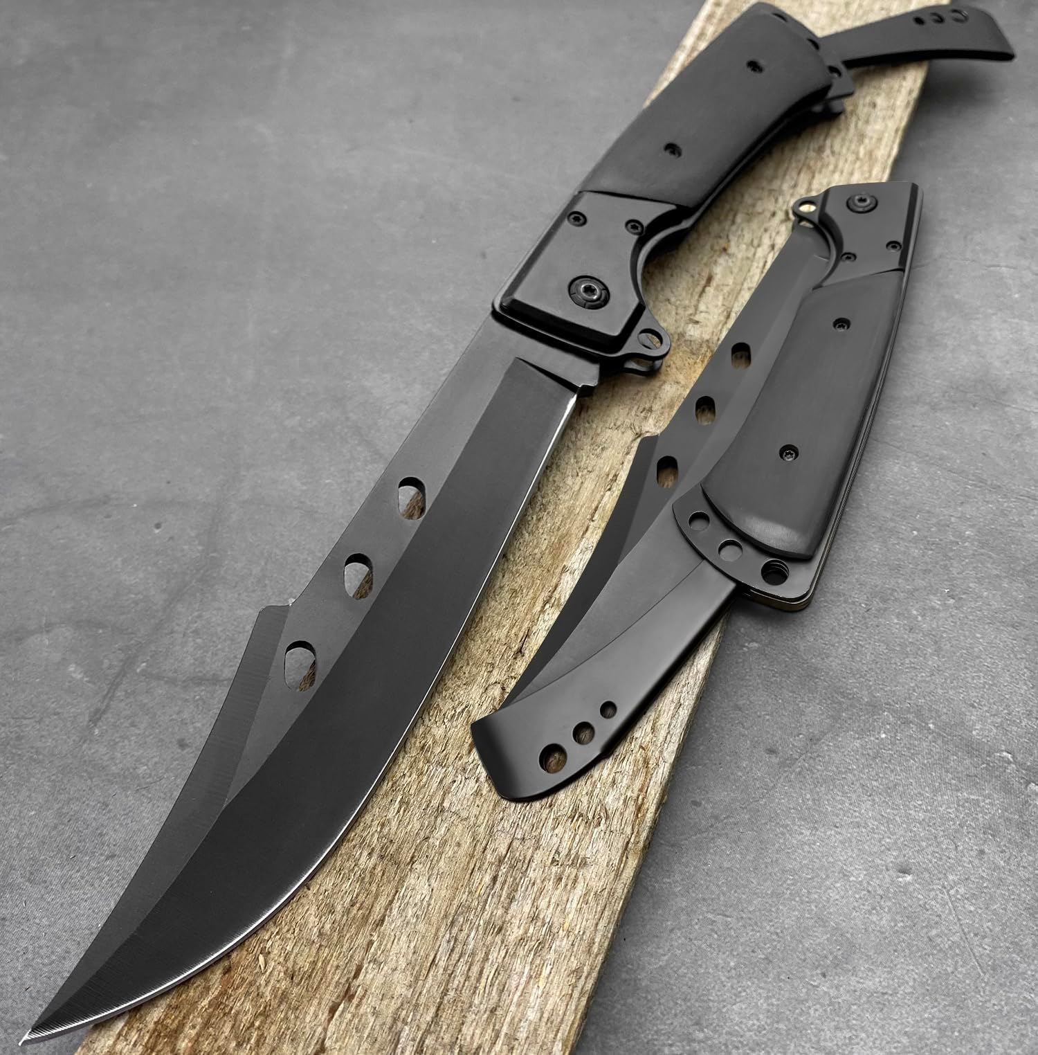 10.5" Large Folding Knife with Rosewood Handle - Long Blade EDC Tactical Pocket Knives for Men, Outdoor Hunting Camping Survival Folding Knife (Black)