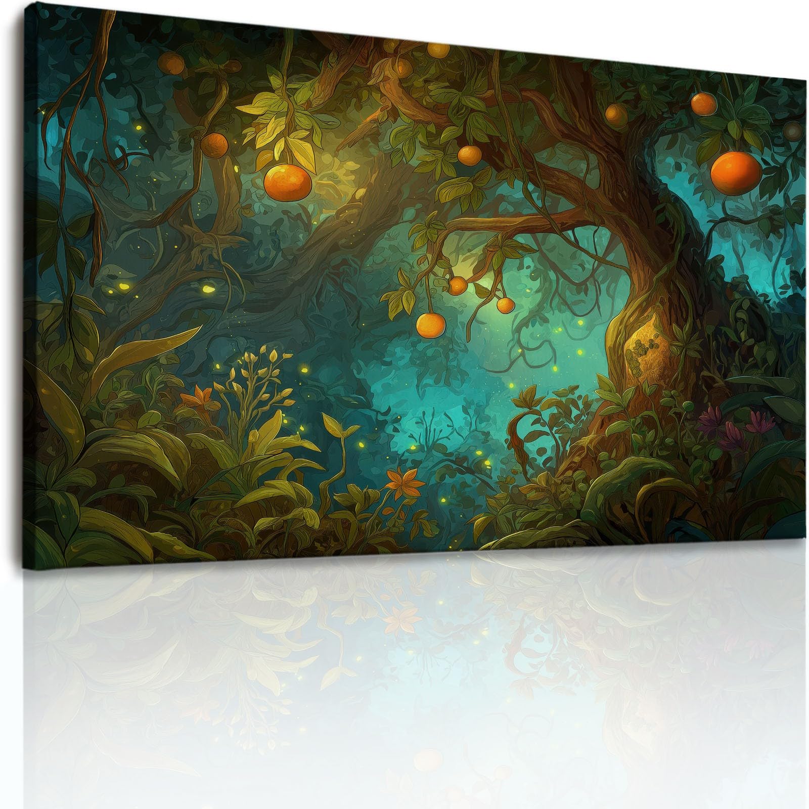 Stampa artistica da parete su tela con alberi e piante di foresta, stampe artistiche su tela per soggiorno, camera da letto, ufficio, immagini scure impermeabili per bagno, 99 x 50 cm, senza cornice