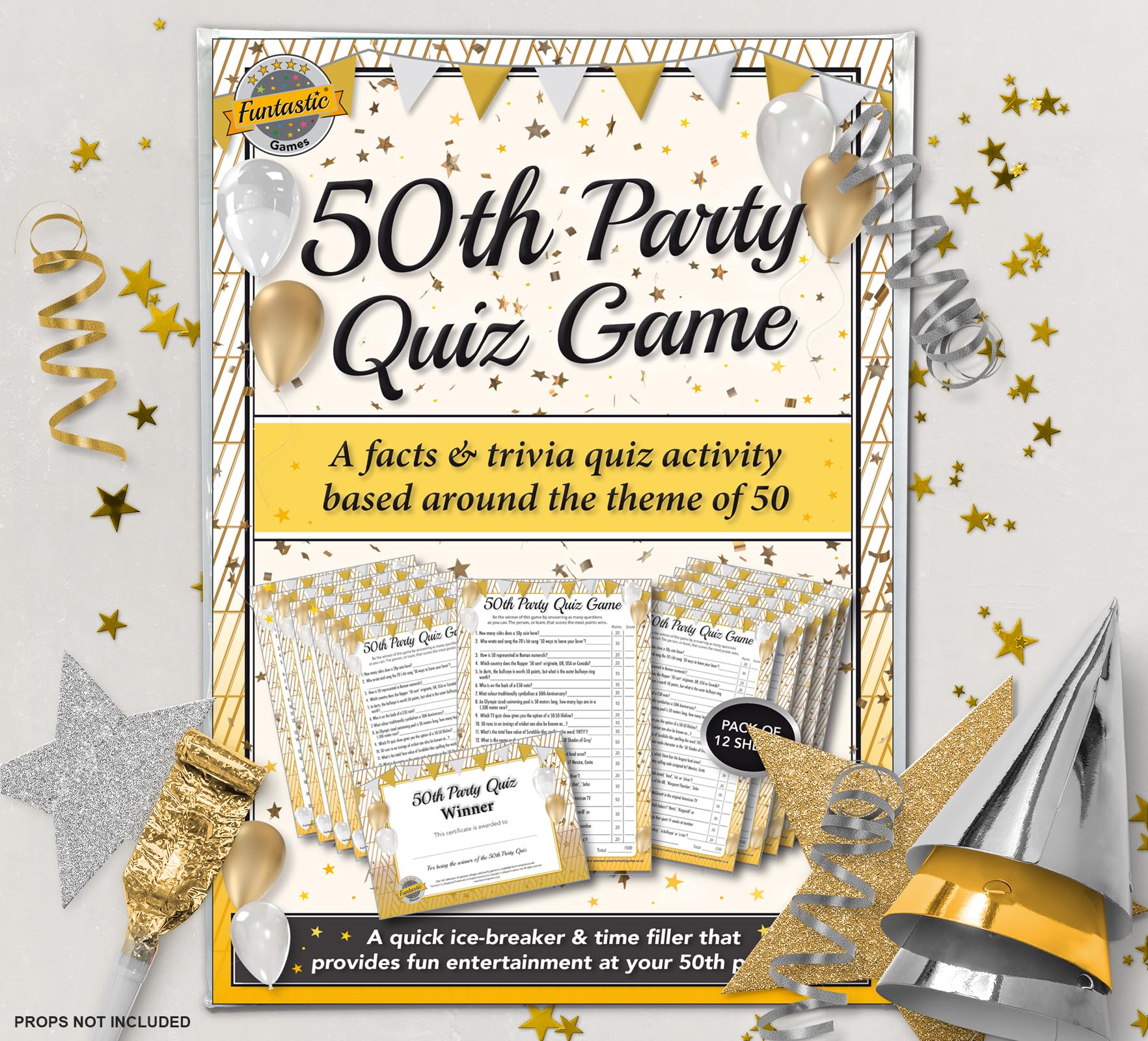 Amazon.com: 50th Party Quiz Activity Game | A quick ice-breaker time filler providing fun entertainment | Great accessory idea for table decoration : Home & Kitchen for 50th Birthday Games Free Printable