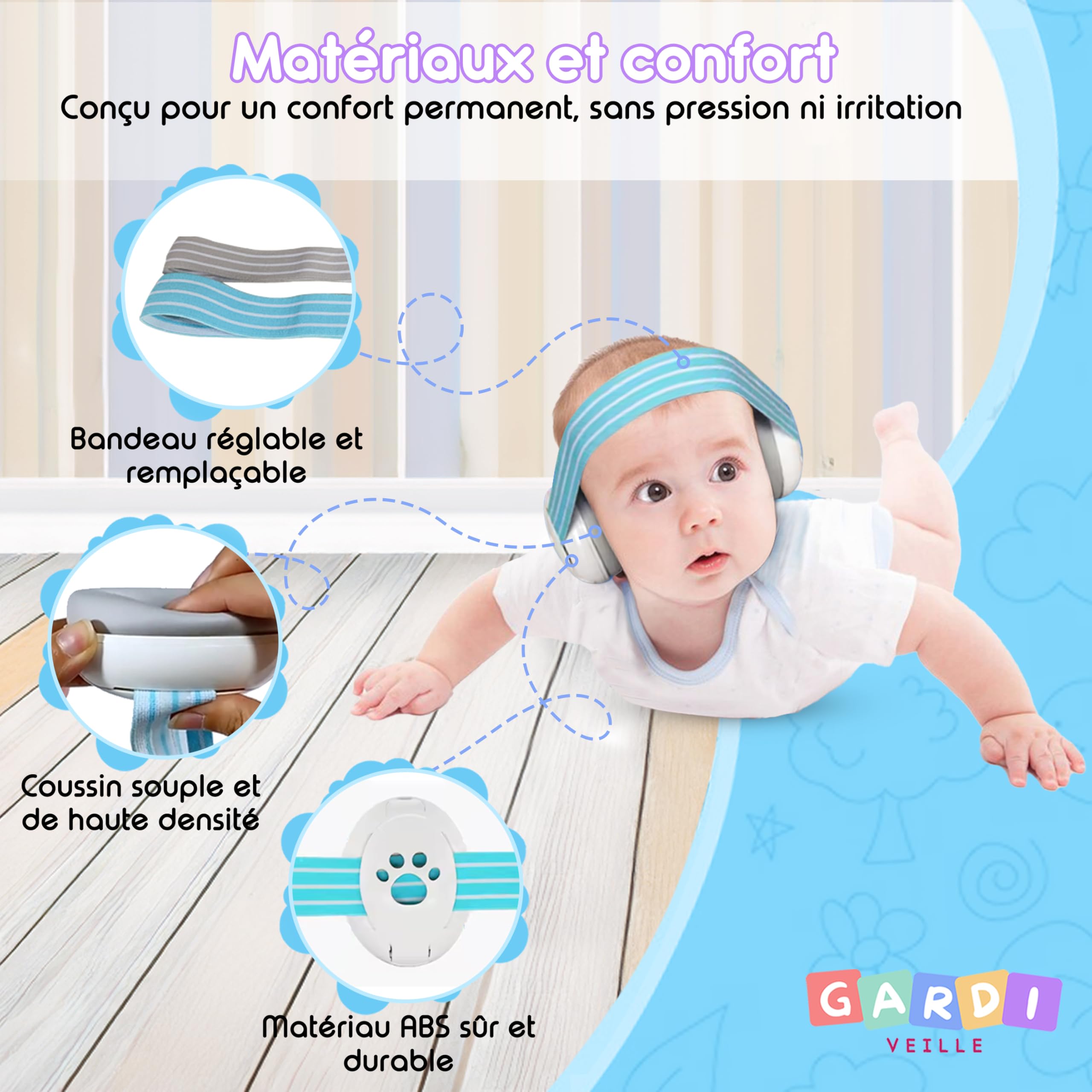 Casque Anti Bruit Bébé, Protection Auditive Excellente Et Confortable Jusqu a 36mois, Certifié CE, Reduction Du Bruit 25DB,Pour Les Voyages Et Fetes.