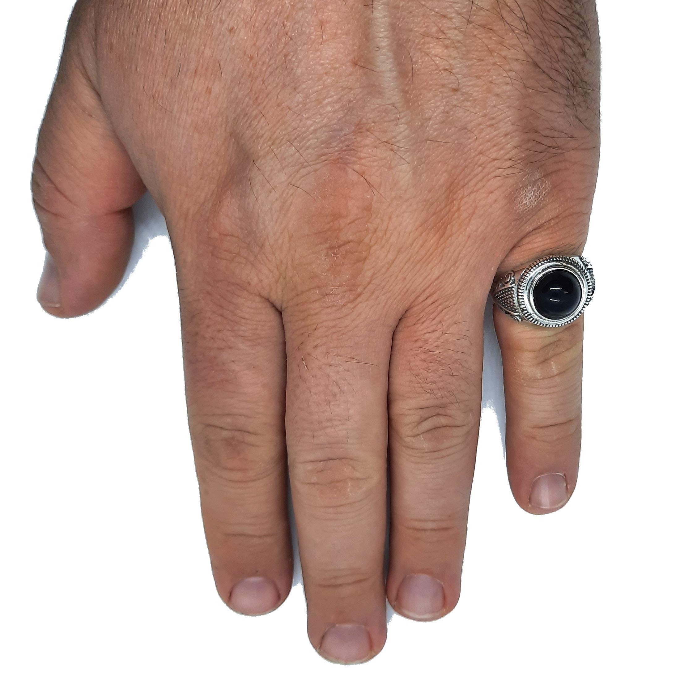Anello da uomo in argento sterling con 10mm onice nero autentico solido marchiato 925