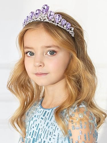 Miniatura 2 de SWEETV Tiara de princesa para niñas pequeñas, diadema de tiara de cumpleaños para niñas, corona de flores para niñas, accesorios para el cabello de