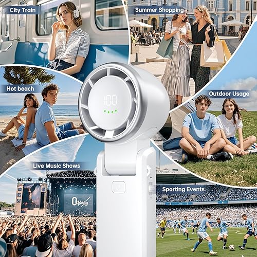 Miniatura 7 de Ventilador turbo portátil de mano, 5 velocidades de viento y 100 engranajes ajustables sin pasos, ventilador de mano personal recargable, ventilador