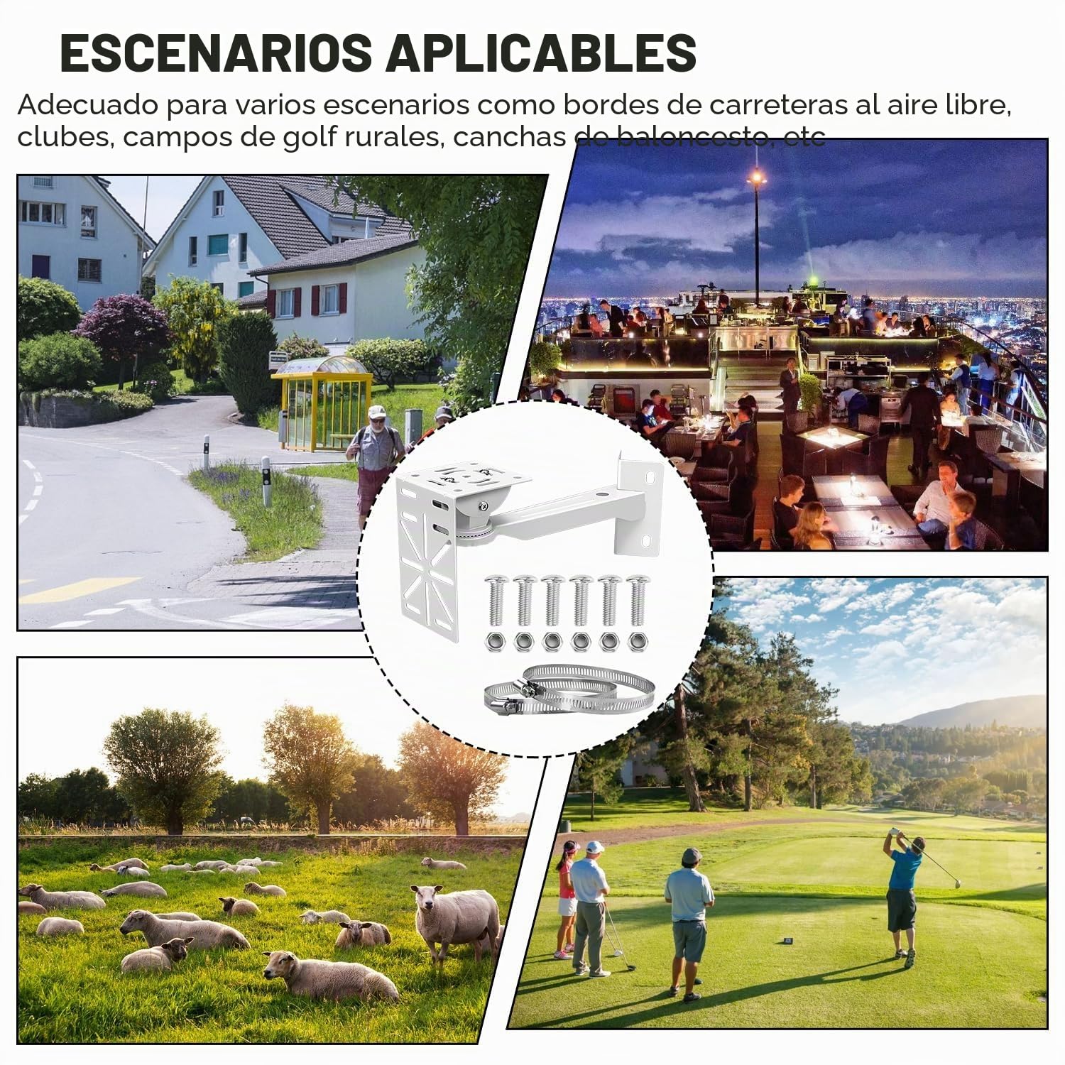 Soporte Para Cámara Exterior De Acero, Soporte Cámara Vigilancia Bebé, Angular Multiángulo Ajustable 0-400mm, Para Cámara De Seguridad, Acero Plata, Para Postes Eléctricos, Farolas y Columnas