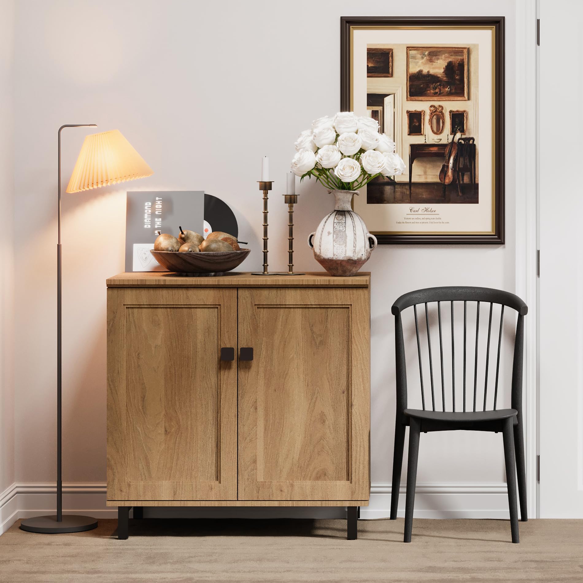 FENSULN Buffet Sideboard Cabinet Farmhouse Modern Storage Cabinet with Adjustable Shelves for Kitchen, Coffee Bar, Living Room, Oak