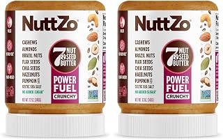 Natural Power Fuel Crunchy Nut Butter by NuttZo | 7 Nuts & Seeds Blend, Paleo, Non-GMO, Gluten-Free, Vegan, Kosher | 1g Sugar, 6g Protein | 12oz Jar (Pack of 2)