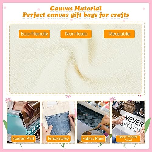 Miniatura 4 de Amylove 24 Pcs 8.5" x 8" Mini Tote Bag Blank Small Canvas Tote Bag Bulk DIY Canvas Craft Bags Natural Color Sacks Bag with Handles Reusable Gift Bag