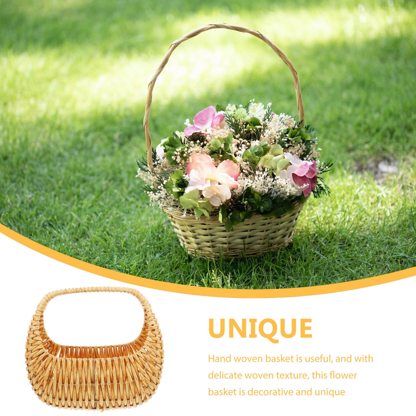 Handgeflochtener Blumenkorb mit Henkel Leichter Aufbewahrungskorb aus Robustem Material für Hochzeiten Picknick und Dekoration