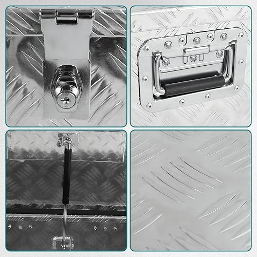 Miniatura 4 de Caja organizadora de herramientas de aluminio resistente de 20 x 12 x 9.5 pulgadas con cerradura cromada para camioneta, caravana, remolque,