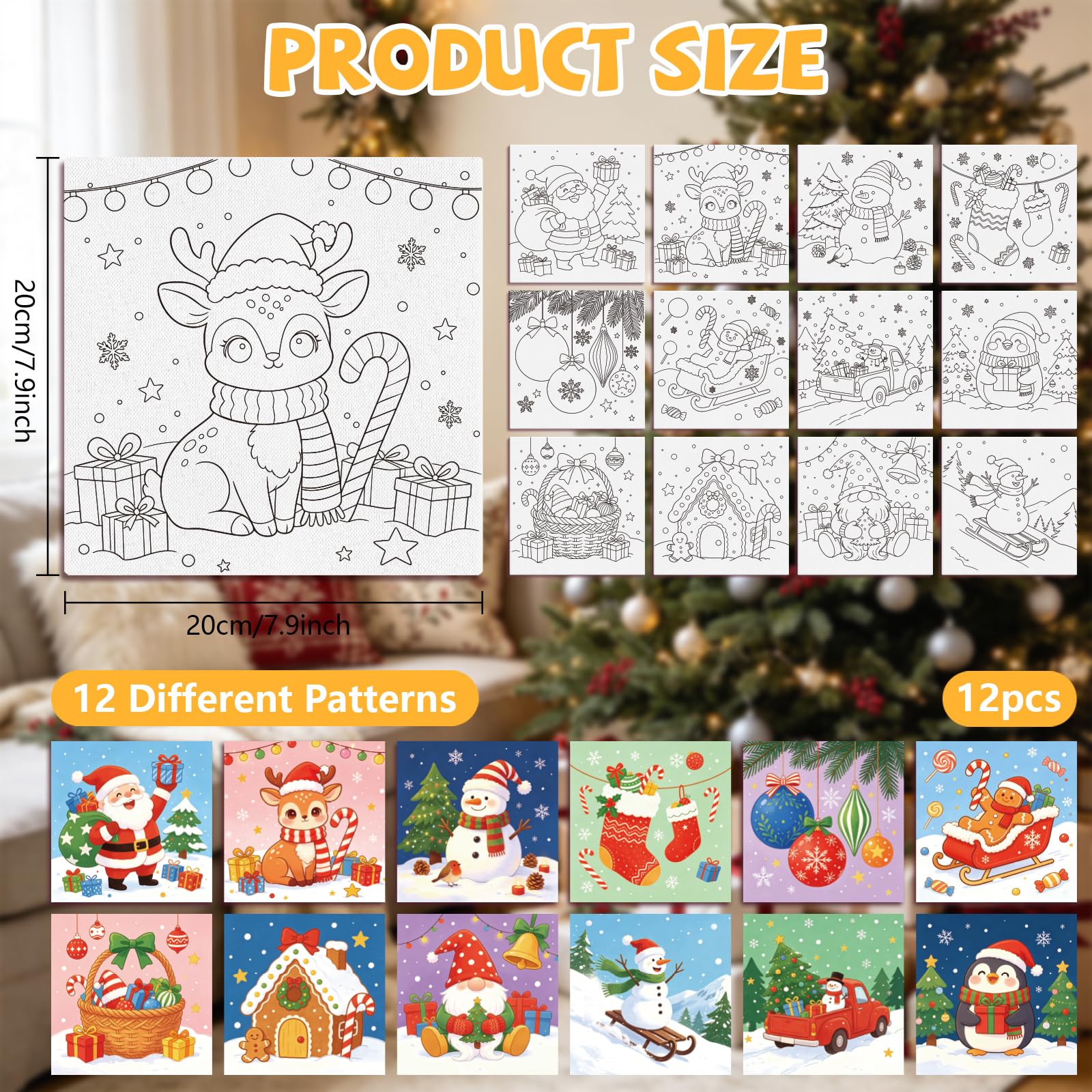 MAYJOYDIY 12 lienzos predibujados de personajes de Navidad para pintar