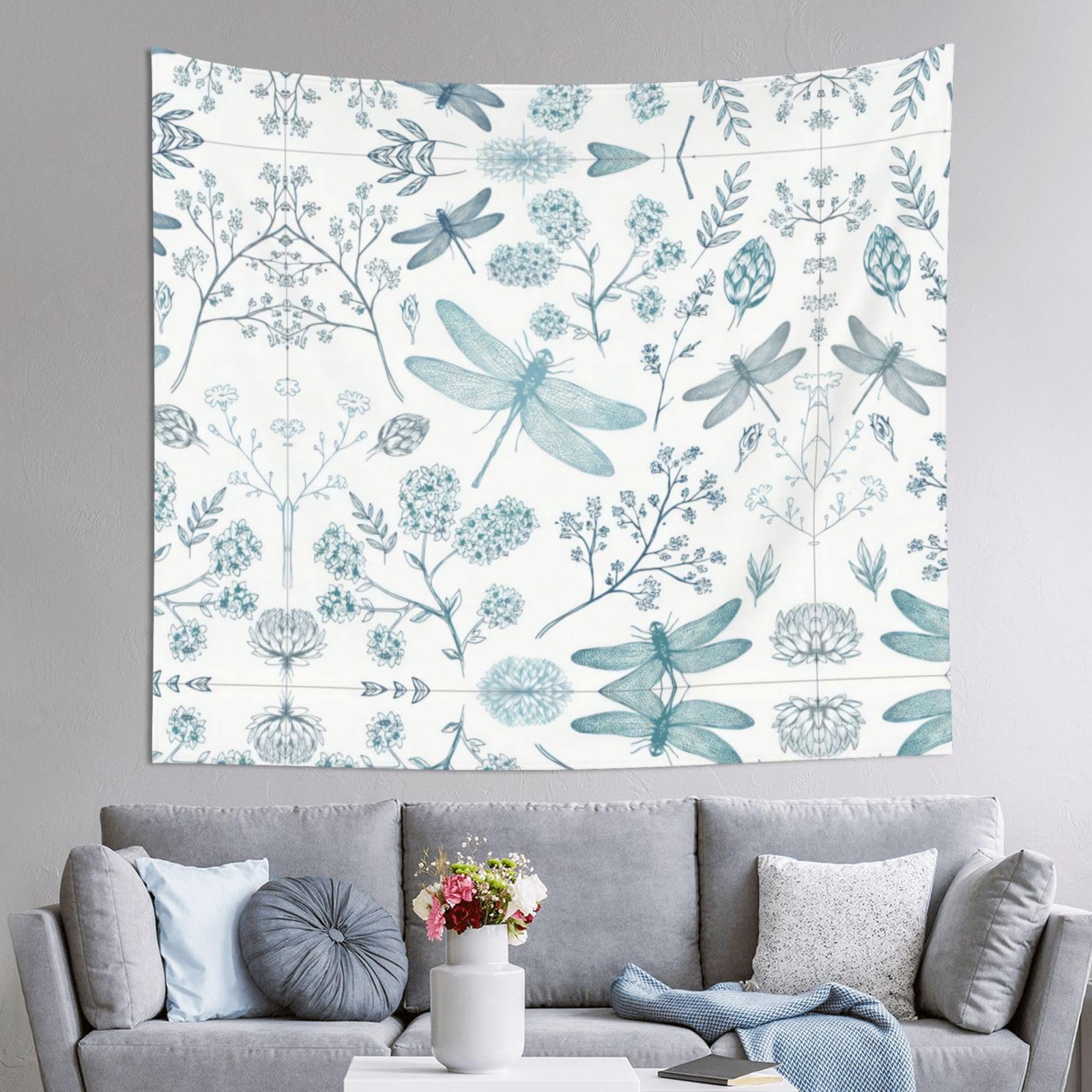 HLSBSSL 60x51in Dragonfly Printed Tapestry Tablecloth for Dormitory and Picnic Rooms - Multifunctional Fabric Hanging
