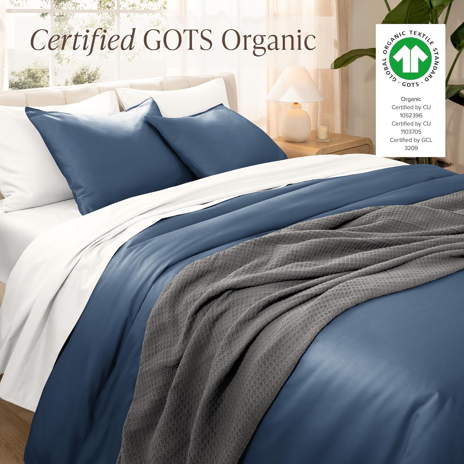 Bare Home 100% Organic Cotton Sateen Duvet Cover Set - Full/Queen Size - 400 Thread Count - Smooth Sateen Weave - Warm & Luxurious - Duvet Cover (Full/Queen, Bering Sea)