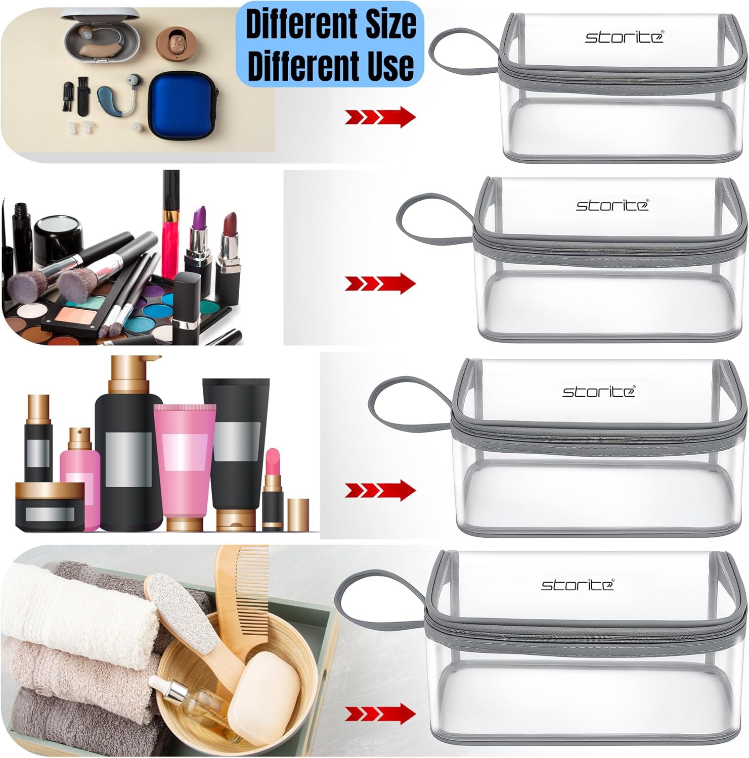 Storite Set of 4 Transparent Travel Pouch Set for Makeup & Toiletries image 3