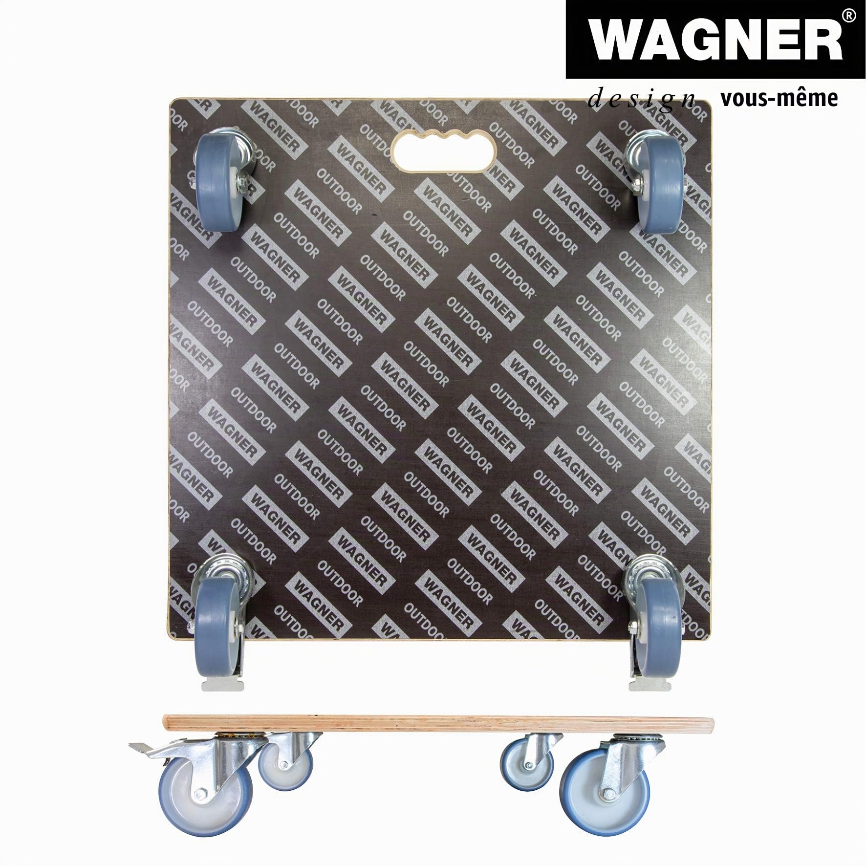 WAGNER Support à roulettes pour Pot de Fleur Maxigrip 58 x 58 x 14,5 cm I intérieur + extérieur I Roule Pot en Bois certifié FSC® I 2 Freins I Capacité de Charge 300 kg I Made in Germany - 20135801