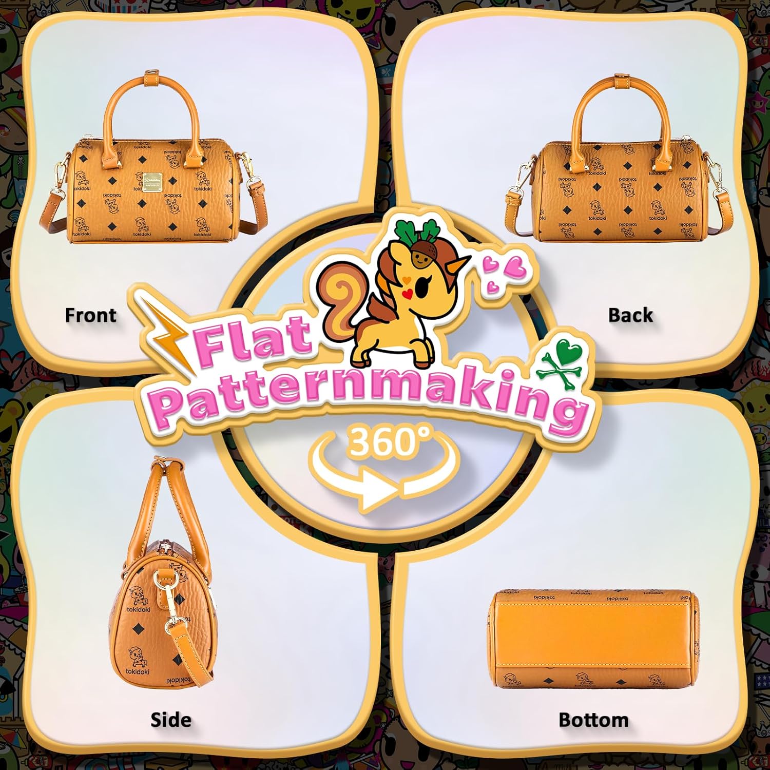 tokidoki Tote Bag for Women PU Leather Shoulder Bag with Strap Unicorno Hobo Tote Handbag for Trave Work