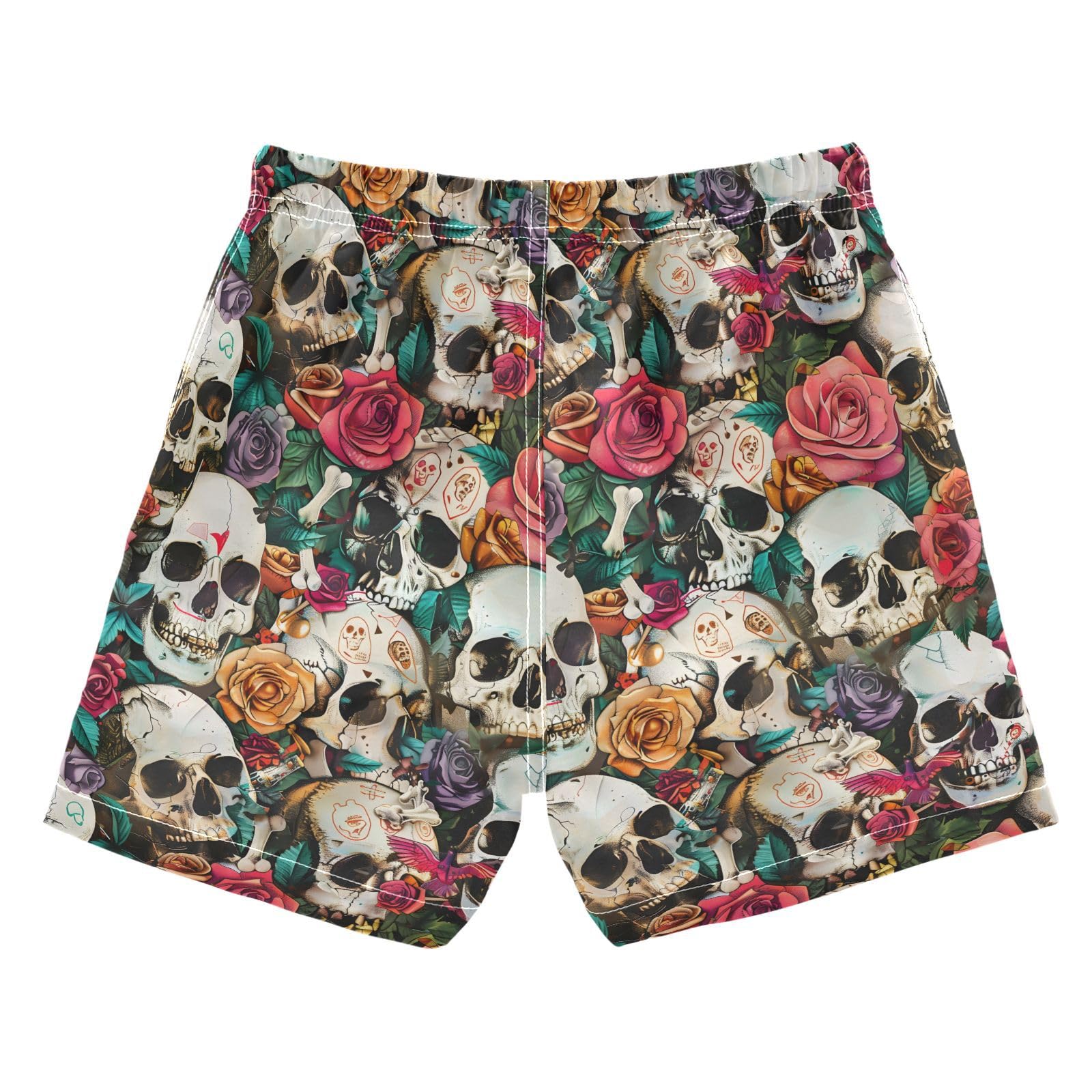 ALAZA Colorful Rose Blossom Sugar Skull Bone Boys Quick Dry Beach Board Shorts Kids Swim Trunks Bathing Suit Swimsuit 3T