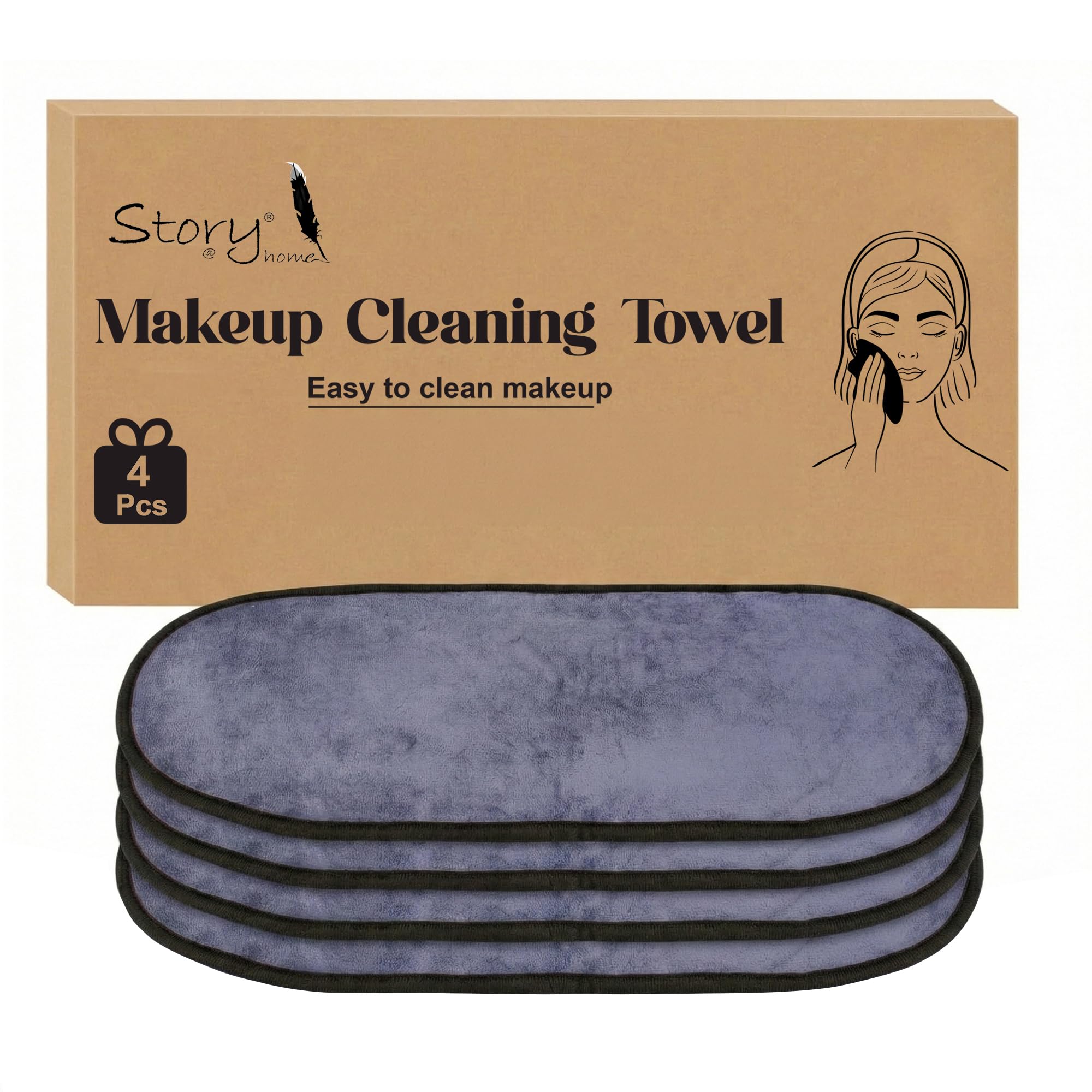 Story@Home Makeup Remover Towel 4 Pack, Korean Skincare Microfiber Face & Hand Towel, Reusable Makeup Remover Pads, Washable Ultra Soft Facial Cleansing Cloths For All Skin Types, 18x48 cm, Grey-image-49