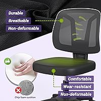 Vista 5 de Silla de escritorio giratoria sin brazos para computadora con soporte de madera ajustable en altura y ruedas giratorias para espacios pequeños