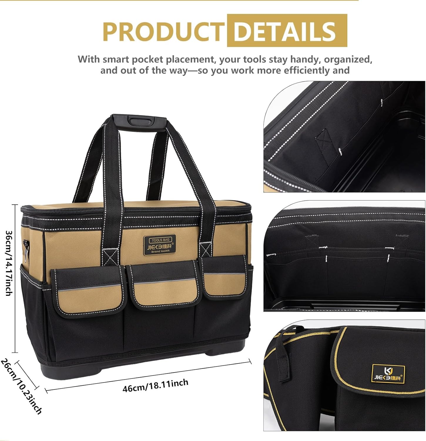 Heavy Duty Tool Bag & Tool Belt Combo, Waterproof Large Capacity Multi-Pocket Tool Organizer with Hard Molded Base & Adjustable Strap, for Electricians Mechanics Construction Auto Repair Household DIY