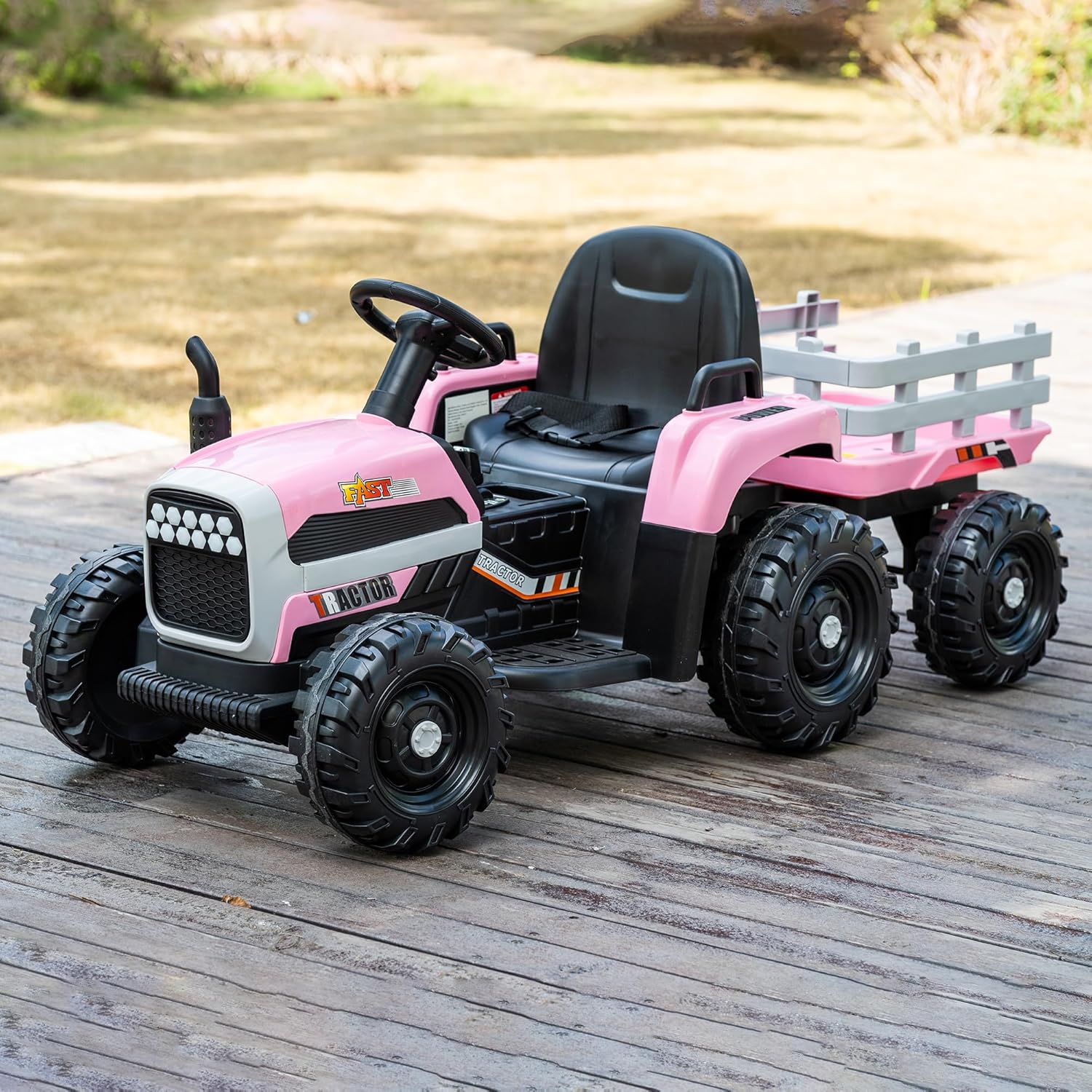 24V Kids Ride On Tractor with Trailer, 400W Motor 6-Wheel Electric Farm Truck, Parent Remote, Bluetooth, Soft Start, 3-Speed, Battery Powered Toy Gift for Girls, Pink