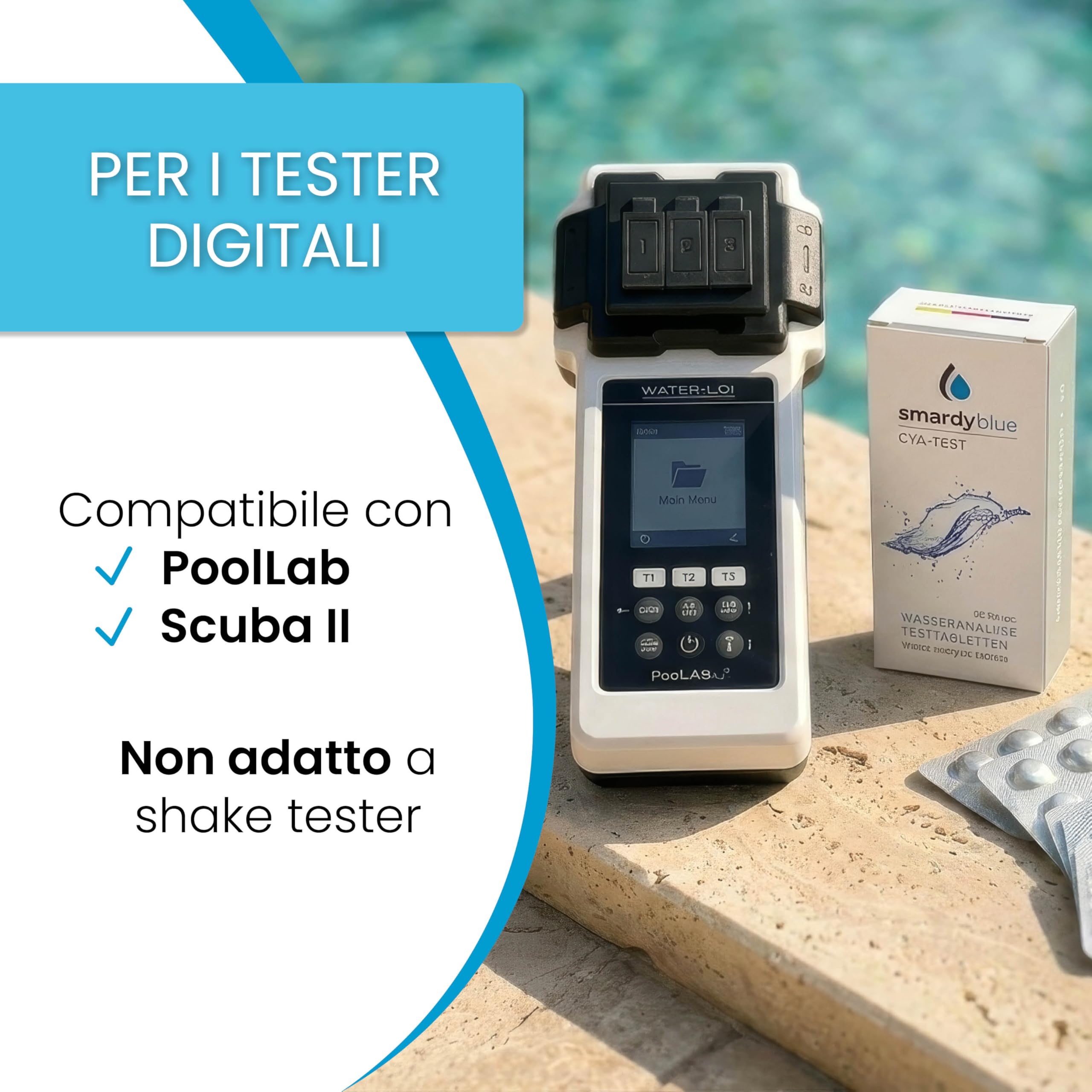 smardy 50 pastiglie fotometro CyA – misura l'acido cianurico/stabilizzatore in piscina, spa e acquario – compatibili con PoolLab, SCUBA II, BAYROL e altri tester elettronici – Made in Germany