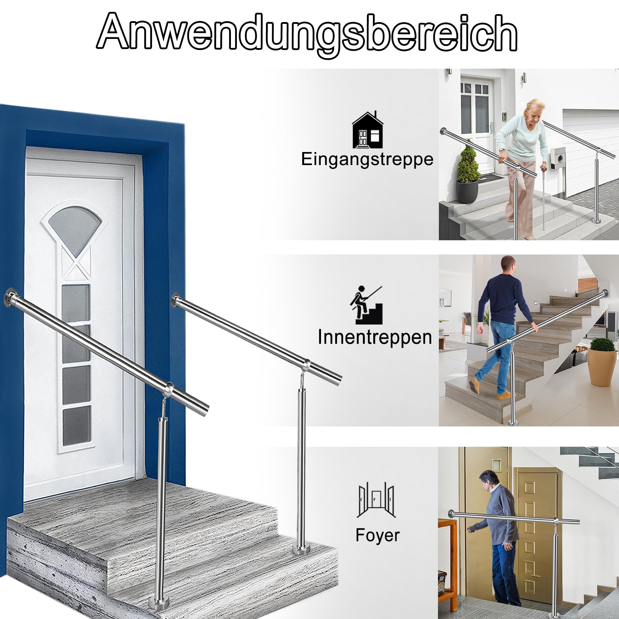 Main Courante - YUENFONG - Acier Inoxydable - 80 Cm - Angle Réglable