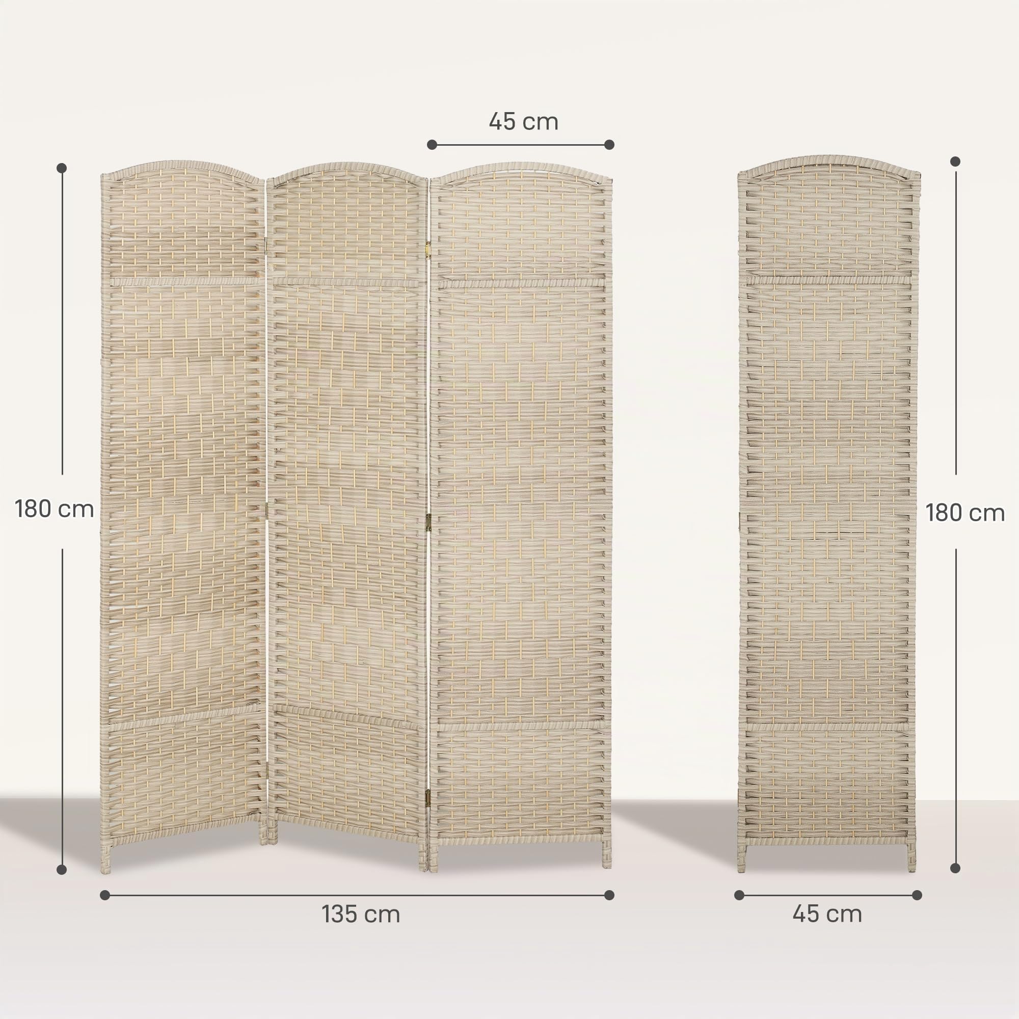 HOMCOM Paravento da Interno a 3 Pannelli 135x180 cm Rovere | Pieghevole, Separé Divisorio per Ambienti Interno, Autoportante, Intrecciato, PP e Legno di Pino, per Casa Soggiorno Ufficio