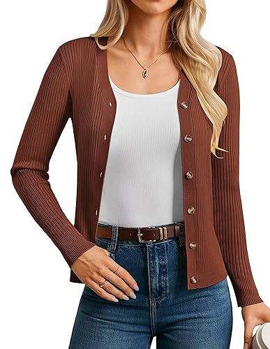 GRACE KARIN Knit Classic Cardigan Trendy, Long Sleeve Button Up