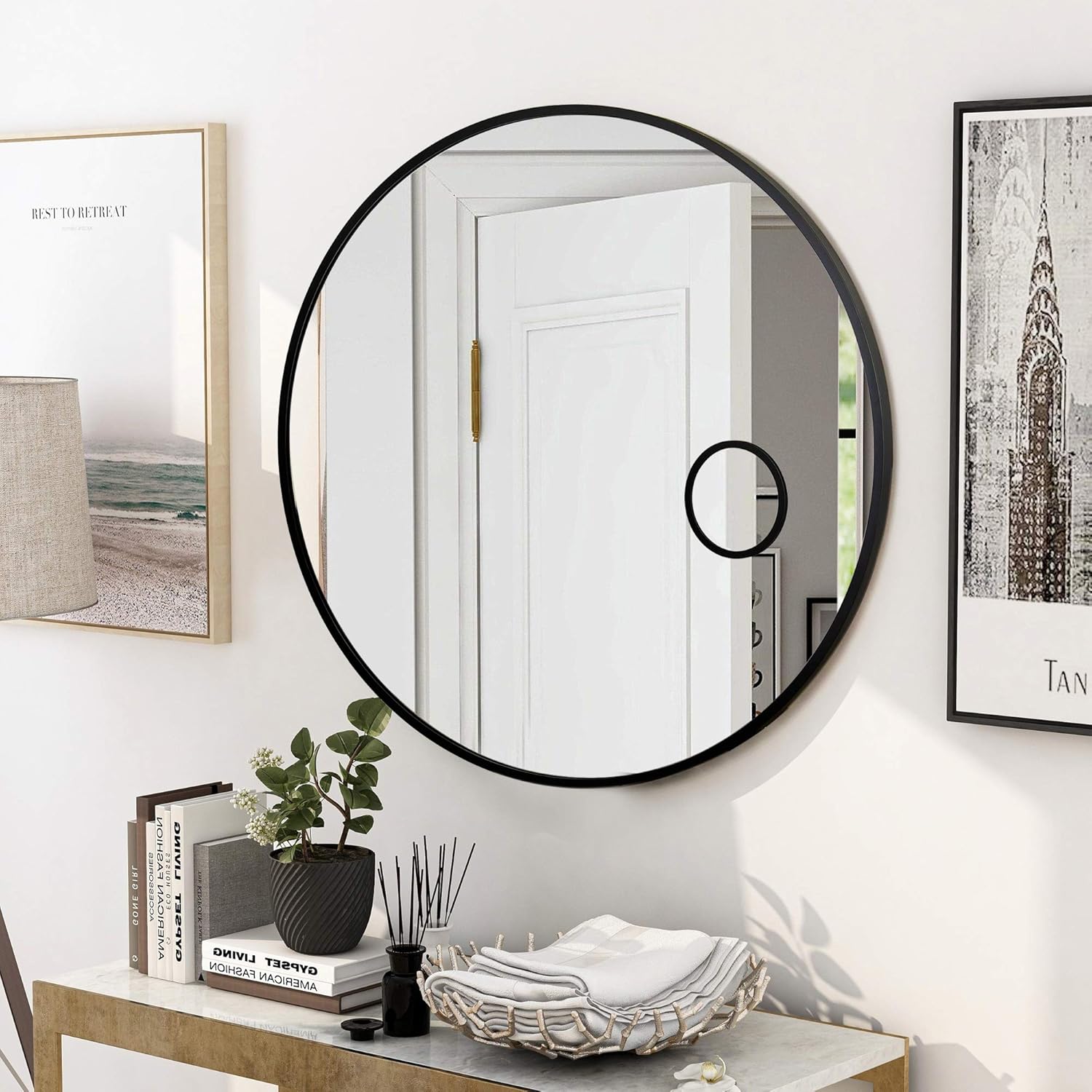Buy Untrammelife Round Wall Mirror Black 32 Inch Bathroom Wall Mirror With 3x Magnifier For Makeup Metal Frame Modern Wall Mounted Circle Mirror For Washroom Bedroom Living Room Black Online In Greece B08ynfcffz