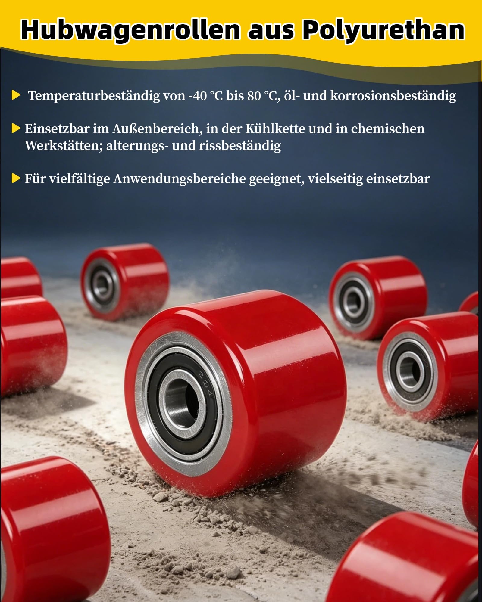 AmoreTempo【80 x 70 mm】4 Stück Hubwagenrollen Polyurethan PU Laufrolle Räder mit Achse 20 mm Inkl Kugellager Rollen Gabelhubwagenrolle Lastrolle für Hubwagen Ersatzrollen, Max. Belastung 600 KG Rot