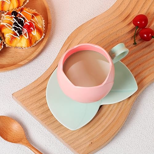 Miniatura 6 de UPKOCH Juego de tazas de café de cerámica con diseño de tulipán retro con platillos para uso diario en la cocina