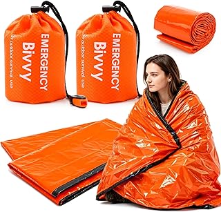 Notfall Schlafsack 2 Stück Survival Biwaksack Ultraleicht Überleben Schlafsack Wasserdicht Notfalldecke mit Pfeifen, Notfall Ausrüstung für Camping, Wandern und Outdoor Überlebensausrüstung
