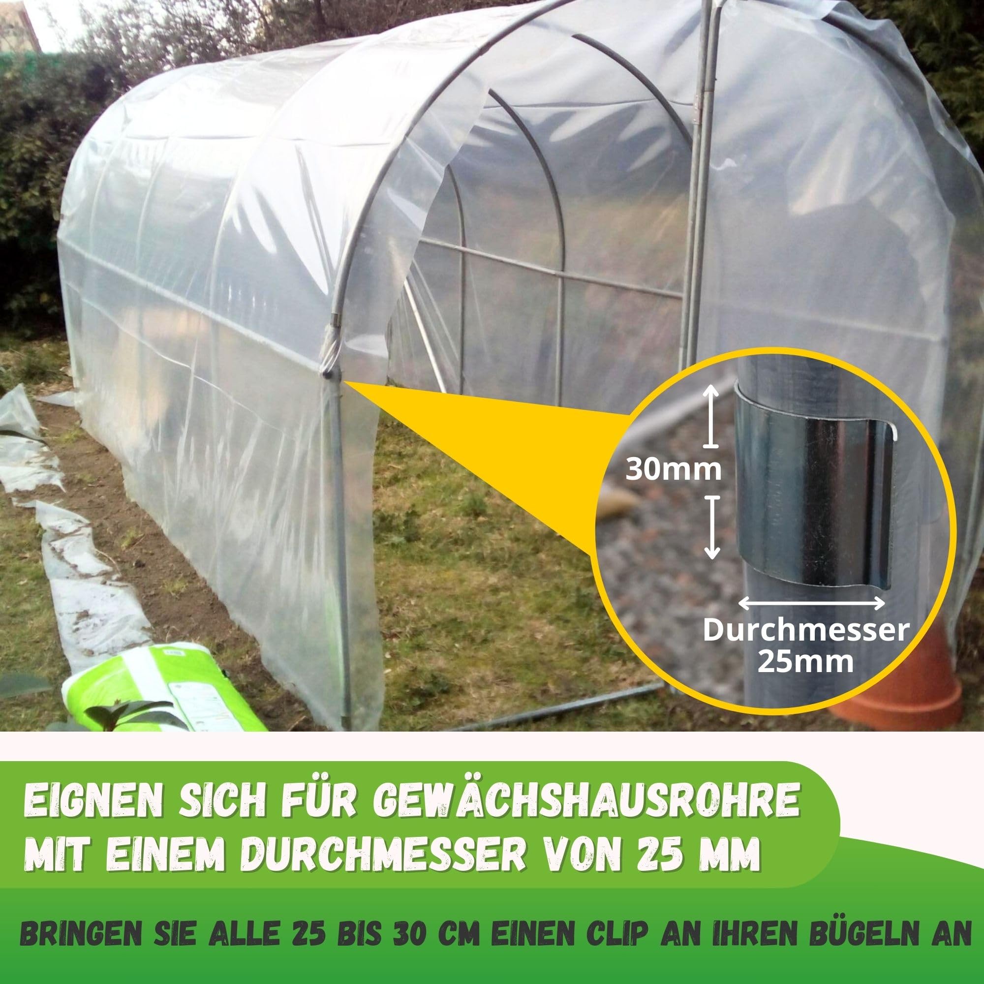JARDEN© Set mit 40 Gewächshaus Klammern 25mm - Verzinkte Clips für Gewächshäuser - Metallklammern für Folien, Zubehör Gewächshaus - Sturmsichere Befestigung