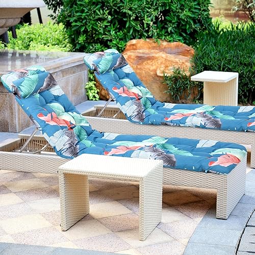 Miniatura 6 de Juego de 2 cojines para tumbona de 67 x 21 pulgadas, cojines para sillas de descanso para banco exterior, muebles de exterior, tumbonas, tumbonas,
