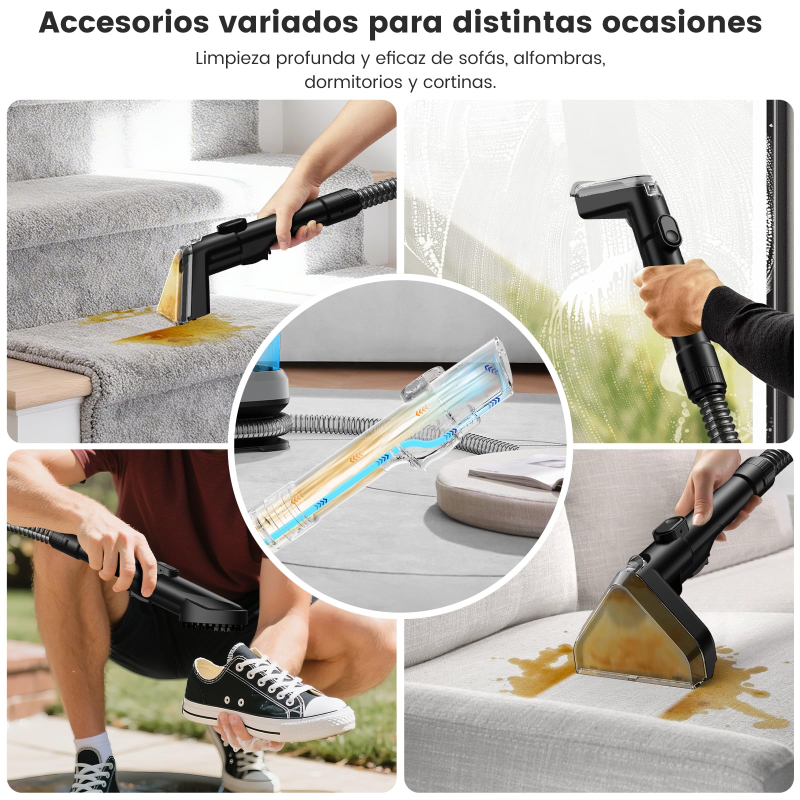 Kitcanis Limpiador de Tapicerías 17Kpa 600W Aspiradora de Agua Tapicería con 4 Accesorios, Máquina Limpiar Tapicerías Sofá Alfombra Coche, Depósitos 1.1L/1.2L, Aspirador Tapicerias con Agua
