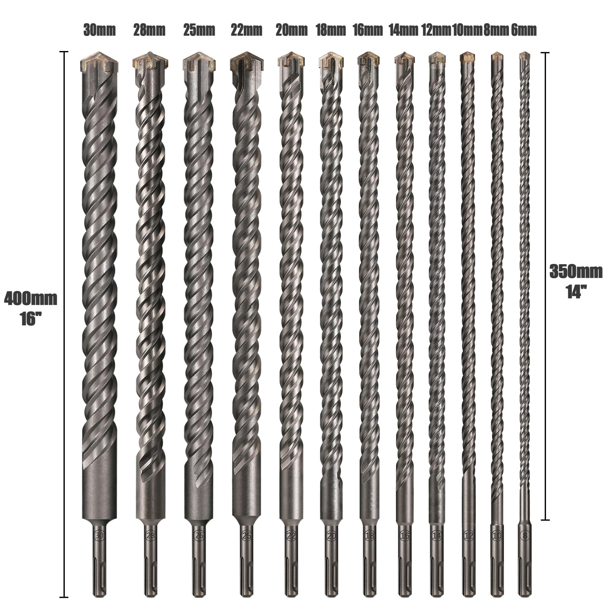 Broca for martillo perforador de 400 mm - Punta de carburo de tungsteno de 8-30 mm for hormigón, ladrillo y piedra(30mm)