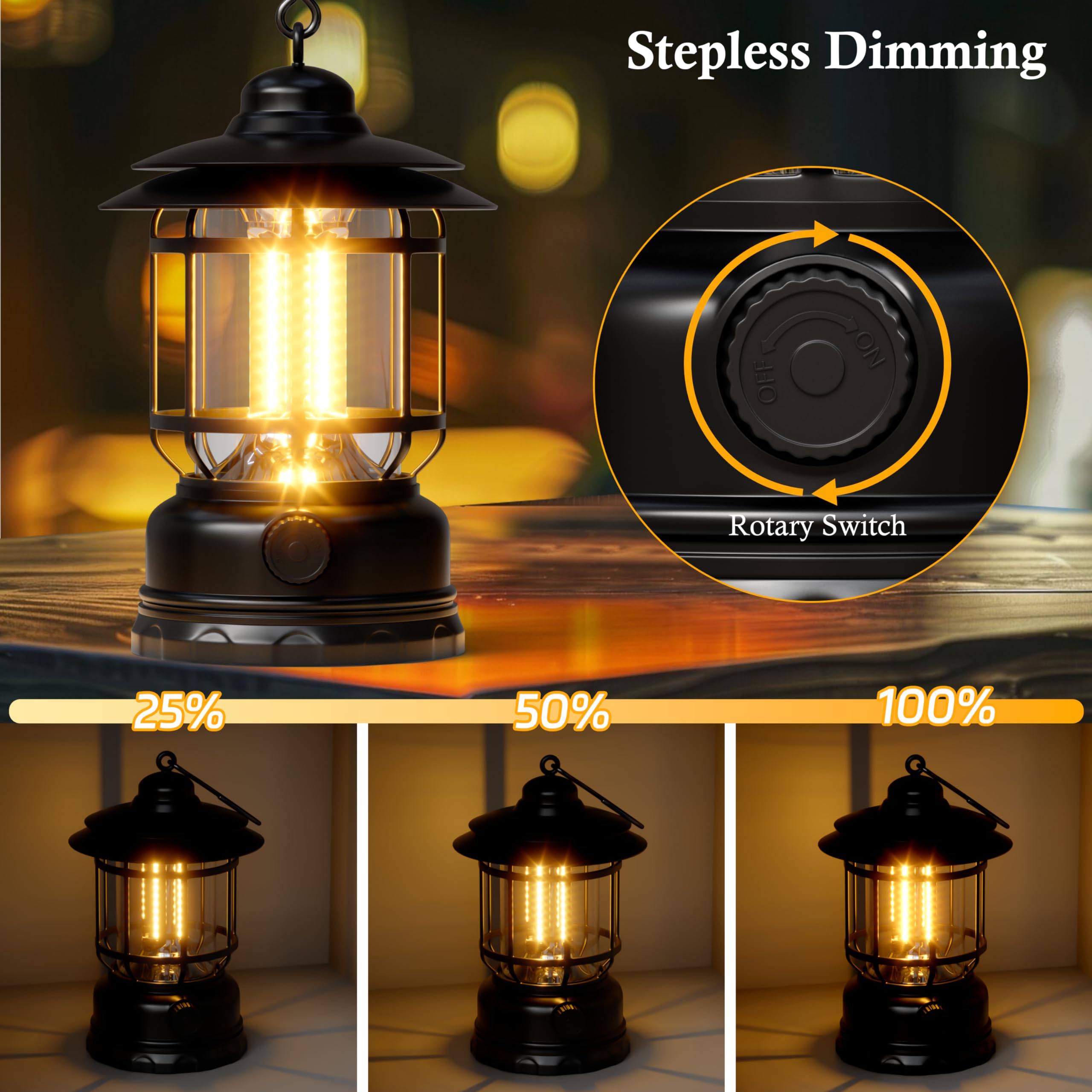 Faroles LED portátiles para camping, paquete de 3 linternas de batería recargable con atenuación sin plantilla, luces impermeables para tienda de campaña para el hogar, senderismo, camping, patio,
