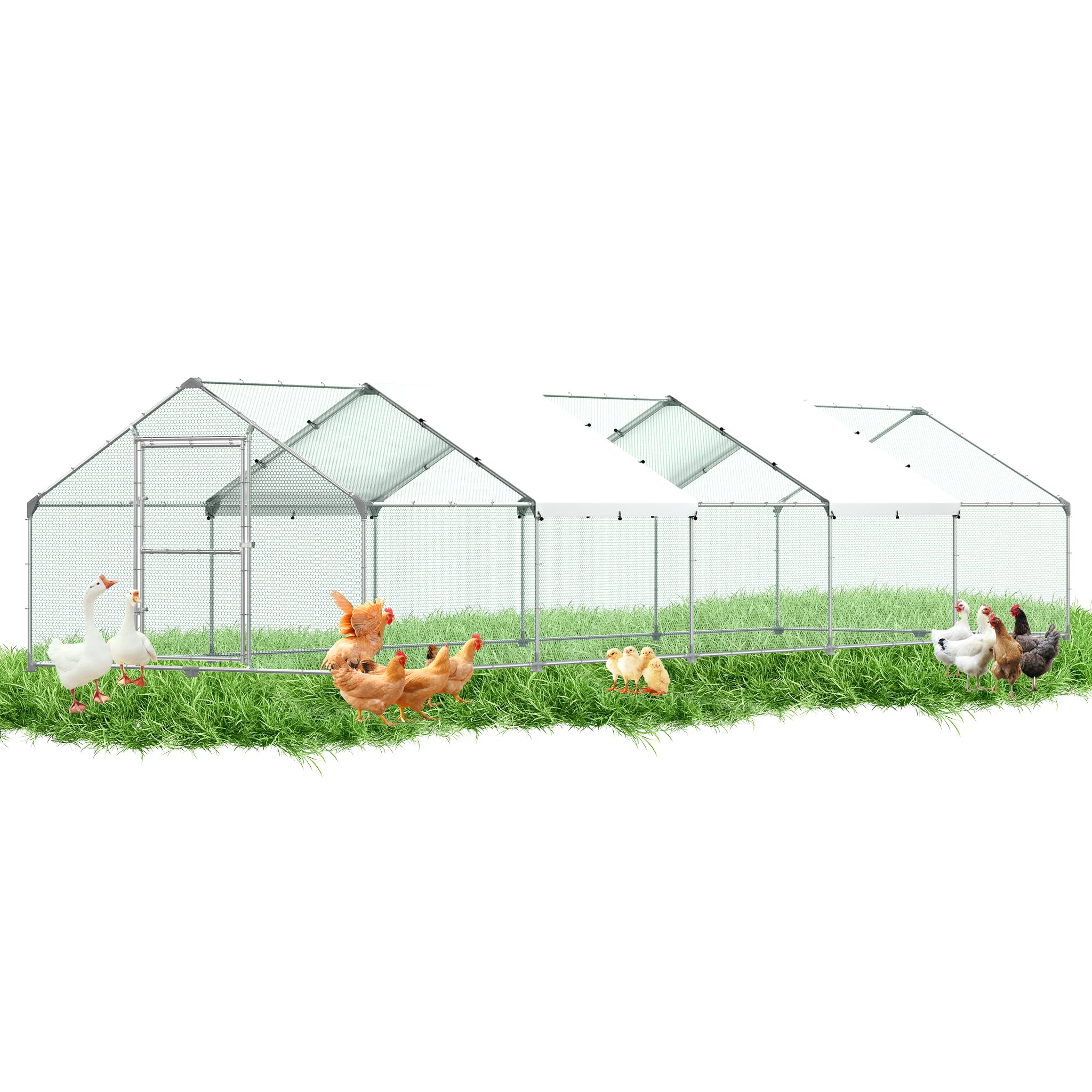 Szpiczasty dach kurnik 3 x 10 x 2 m, duży wybieg dla drobiu