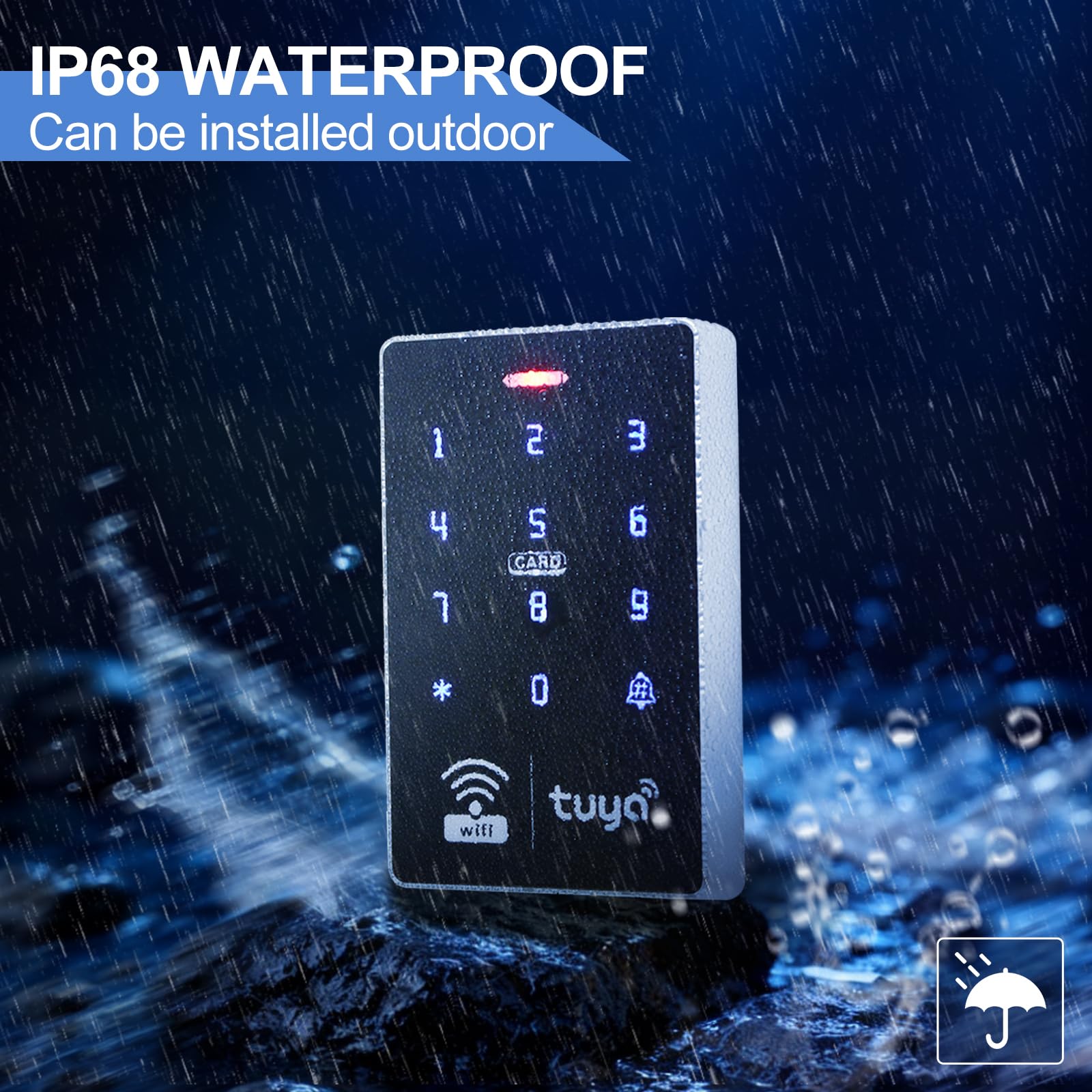 Panel de control de acceso WiFi S10 Tuya plateado + 10 tarjetas de acceso IC azules, IP68 impermeable, control de acceso completo de nivel básico y kit de seguridad.