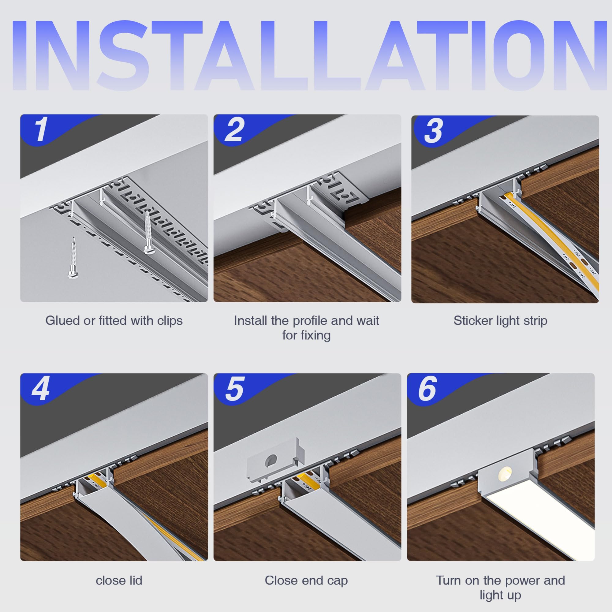 Profilé LED Encastrable 2 m x 10 Pièces (20 m) – Aluminium pour Ruban LED Jusqu’à 20 mm, Rail LED Placo/Plafond, Couvercle Mat, Ailettes 61,8 mm