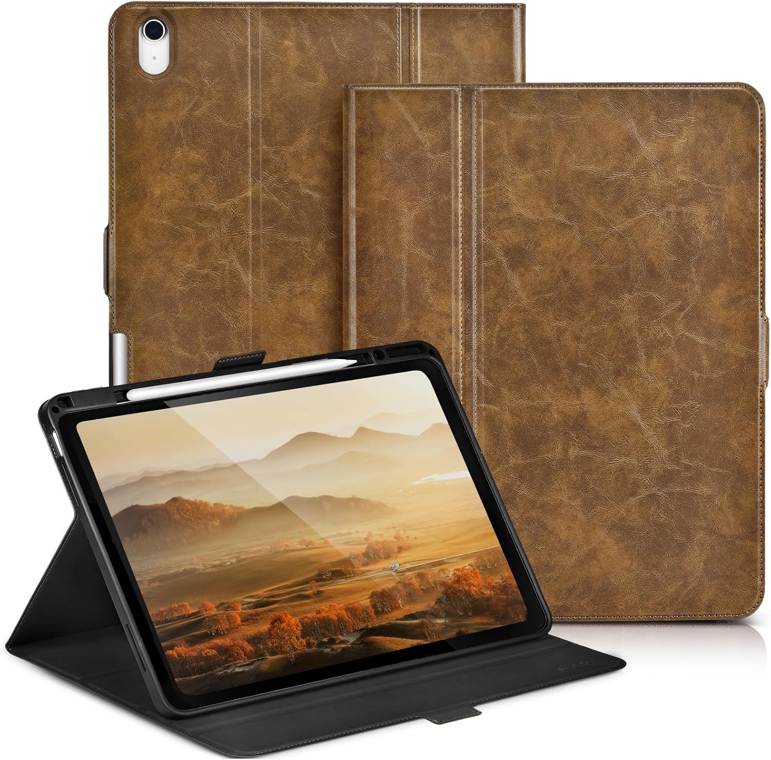 Slim Case for iPad Air 11 Inch M4/M3/M2 (2026/2025/2024),iPad Air 5th/4th Generation with Pencil Holder,Lightweight Cover,Magnetic Clasp,Multi Angles,Typing Angle,Auto Sleep/Wake,Dark Brown