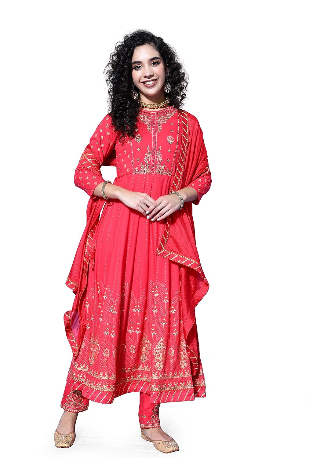 LYMI LABEL Rayon Zari Embroidered Foil Printed Anarkali Flared Kurta Pant with Dupatta - Review, Price and Buying Guide