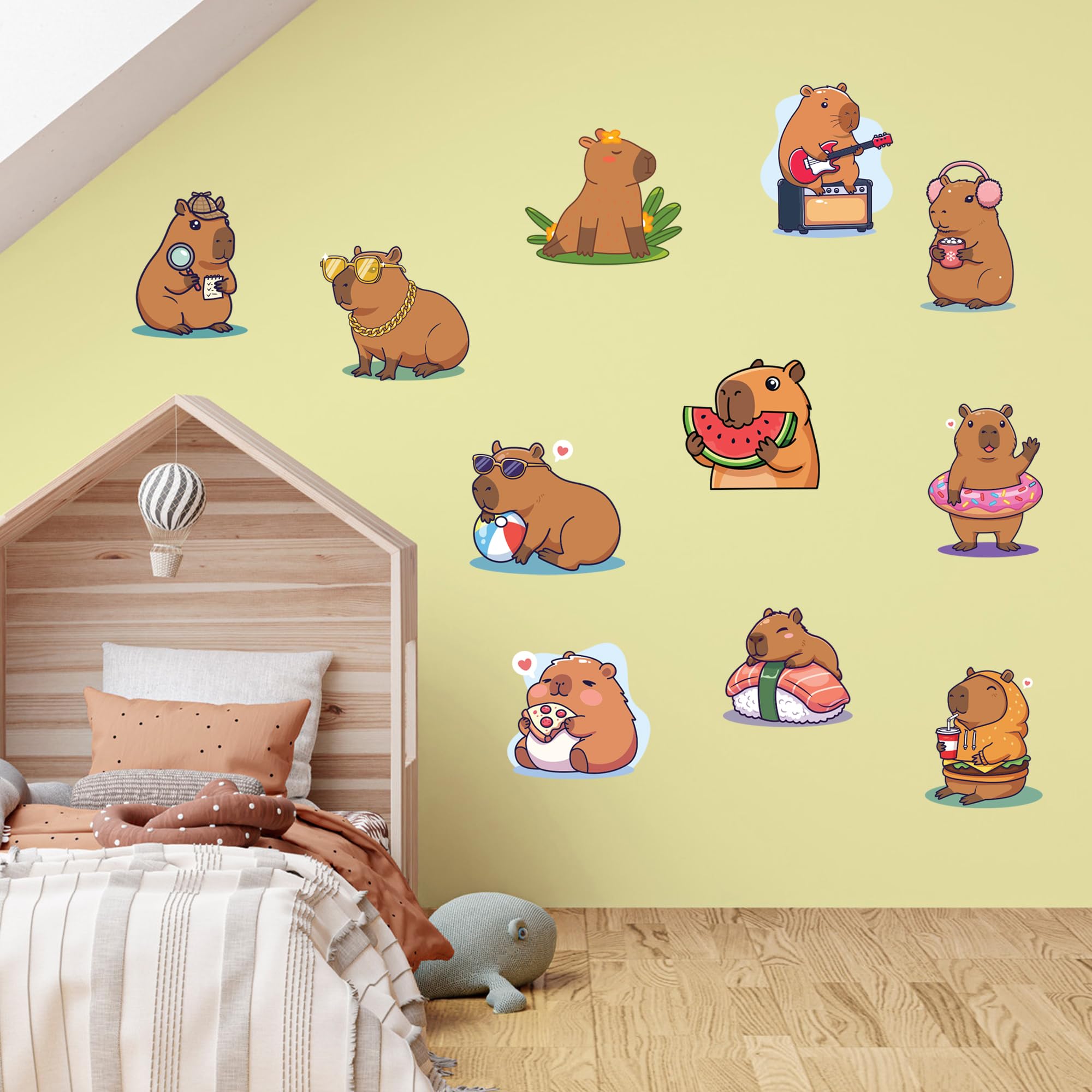 Themed Multicoloured Capybara Wall Sticker - Capybara Decal Set Kids Bedroom Wall Art (60Cm Width X 25Cm Height)